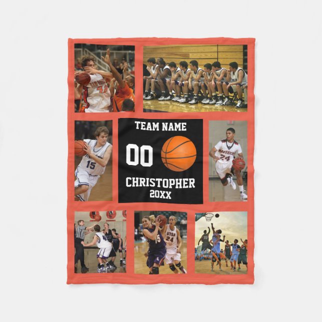 Basketball 7 Photo Collage Orange Small Fleece Blanket (Front)