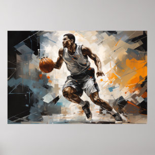 Basketball Action Sport Painting Abstract Art Deco Poster