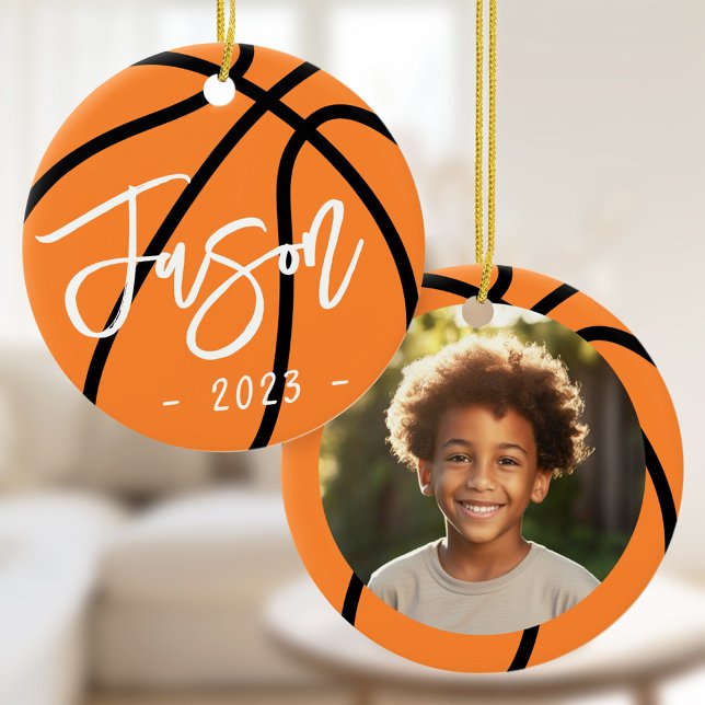 Basketball add custom photo ceramic tree decoration (Basketball add custom photo ceramic ornament)