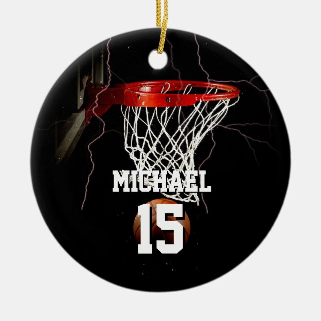 Basketball Add Your Name & Number Ceramic Tree Decoration (Front)