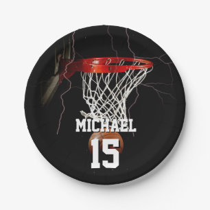 Basketball Add Your Name & Number Paper Plate
