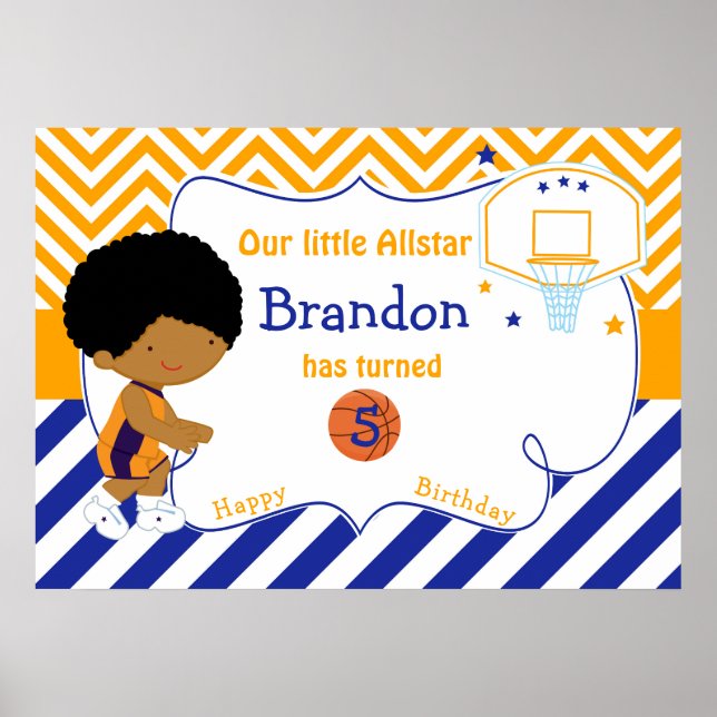Basketball African American Boy Birthday  Poster (Front)