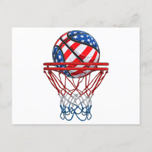 Basketball American Patriotic 4th Of July US Flag Holiday Postcard