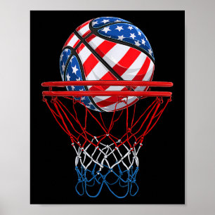 Basketball American Patriotic 4th Of July US Flag Poster