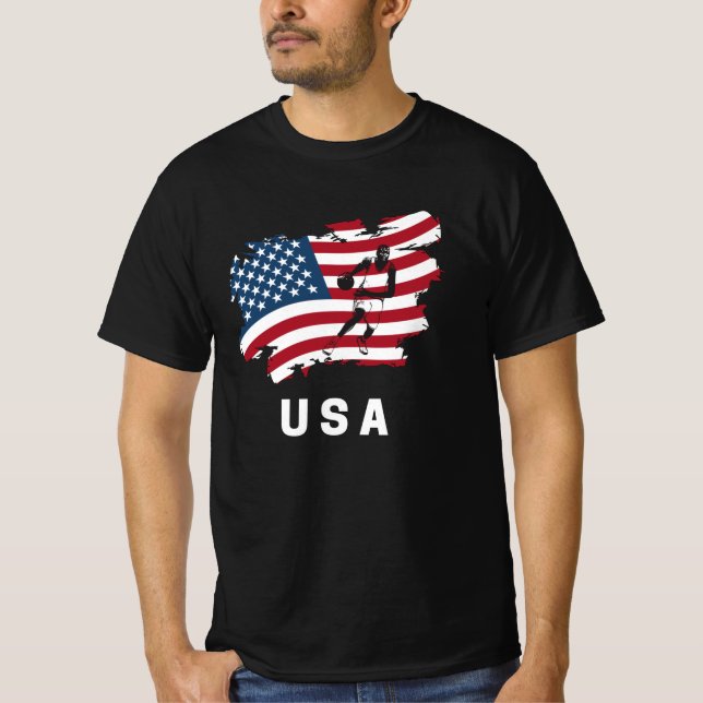 Basketball American USA Flag 2021 T-Shirt (Front)