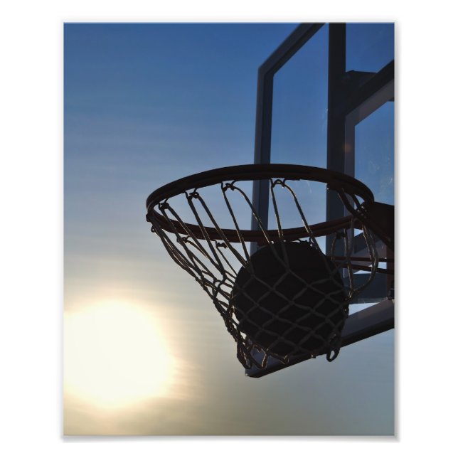 Basketball And Basketball Hoop Photo Print (Front)