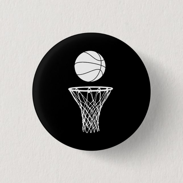 Basketball and Hoop Button Black (Front)