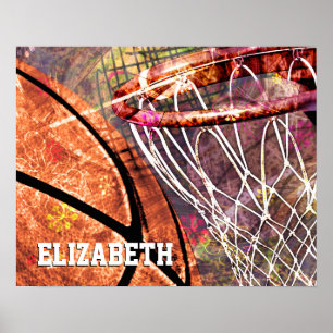 Basketball and Hoop girly basketball pink purple Poster