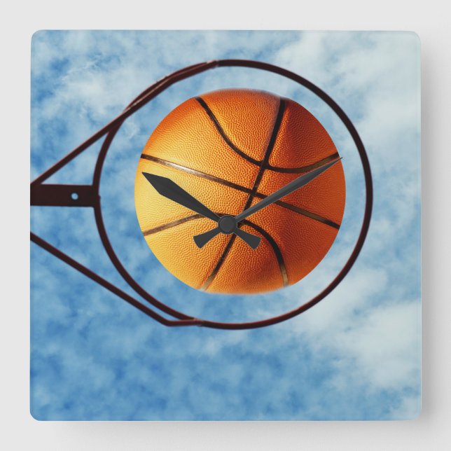 Basketball And Hoop, Square Wall Clock (Front)