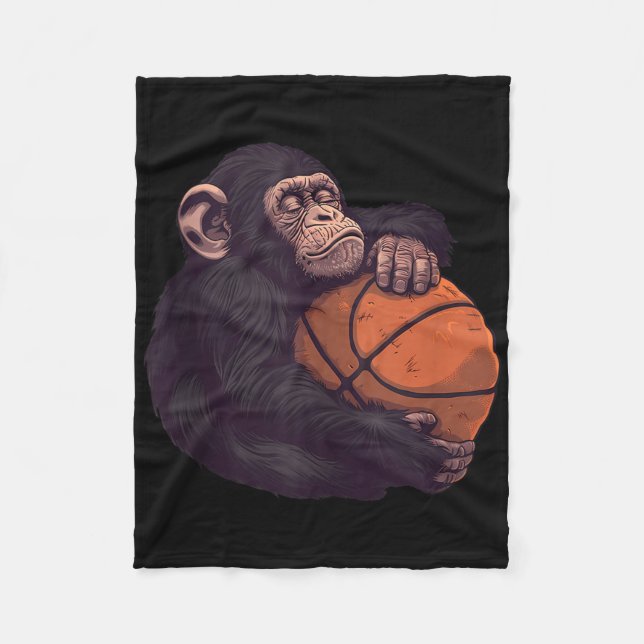 Basketball Animal Art Drawing Monkey Basketball Pl Fleece Blanket (Front)