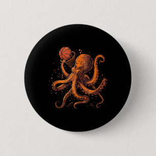 Basketball Animal Art Octopus Basketball Lover Dra 6 Cm Round Badge