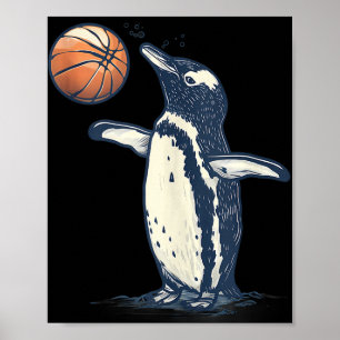 Basketball Animal Art Penguin Basketball Lover Dra Poster