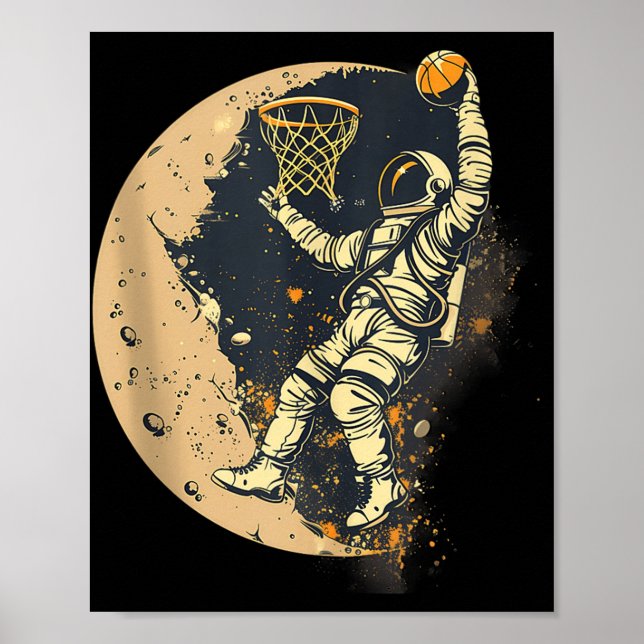 Basketball Artwork Astronaut Drawing Basketball Lo Poster (Front)
