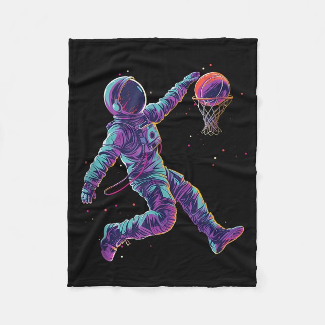 Basketball Artwork Astronaut Slam Dunk Bball Playe Fleece Blanket (Front)