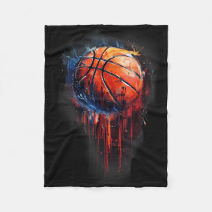 Basketball Artwork Basketball Hoop Watercolor Colo Fleece Blanket