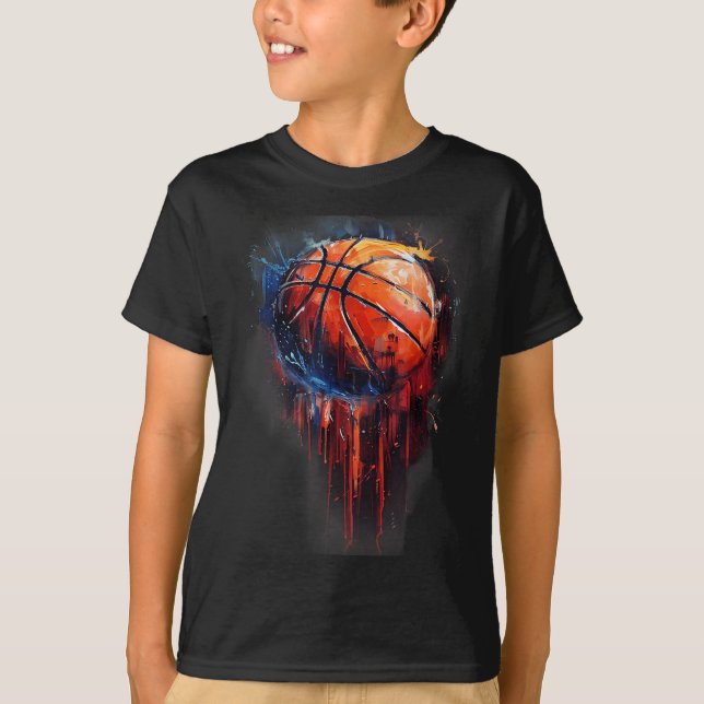 Basketball Artwork Basketball Hoop Watercolor Colo T-Shirt (Front)