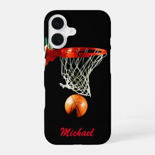 Basketball Artwork Your Name Black White Red iPhone 16 Case