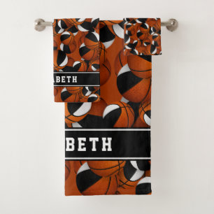 basketball athlete name sports team colours black bath towel set