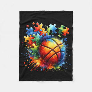 Basketball Autism Awareness Colourful Rainbow Fleece Blanket