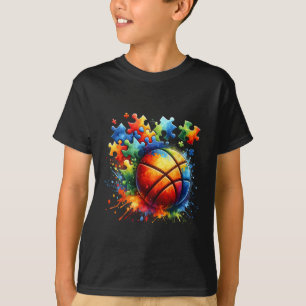 Basketball Autism Awareness Colourful Rainbow T-Shirt