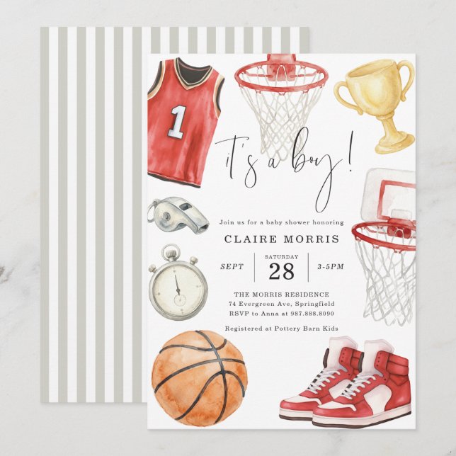 Basketball Baby Shower Invitation (Front/Back)