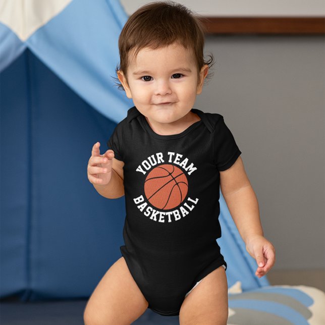 Basketball Baby Team Name, Player Name and Number Baby Bodysuit (basketball baby onesie bodysuit with custom basketball team name)