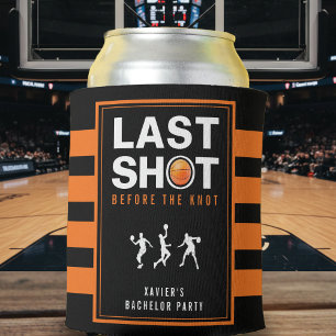 Basketball Bachelor Party Last Shot Orange Striped Can Cooler