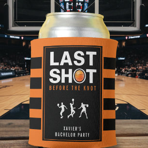 Basketball Bachelor Party Last Shot Orange Striped Can Cooler