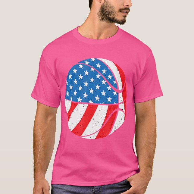 Basketball Ball 4Th Of July American Flag Patrioti T-Shirt (Front)