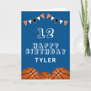 Basketball Ball and Flags Kids Birthday Card