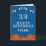 Basketball Ball and Flags Kids Birthday Card<br><div class="desc">Basketball Ball and Flags Kids Birthday Card. The design has basketball balls and birthday party bunting flags in orange,  black and white colours. Add your name,  age and text and make your own birthday card. Great for boys and girls who love basketball.</div>