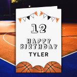 Basketball Ball and Flags Kids Birthday Card<br><div class="desc">Basketball Ball and Flags Kids Birthday Card. The design has basketball balls and birthday party bunting flags in orange,  black and white colours. Add your name,  age and text and make your own birthday card. Great for boys and girls who love basketball.</div>