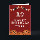 Basketball Ball and Flags Kids Birthday Card<br><div class="desc">Basketball Ball and Flags Kids Birthday Card. The design has basketball balls and birthday party bunting flags in orange,  black and white colours. Add your name,  age and text and make your own birthday card. Great for boys and girls who love basketball.</div>
