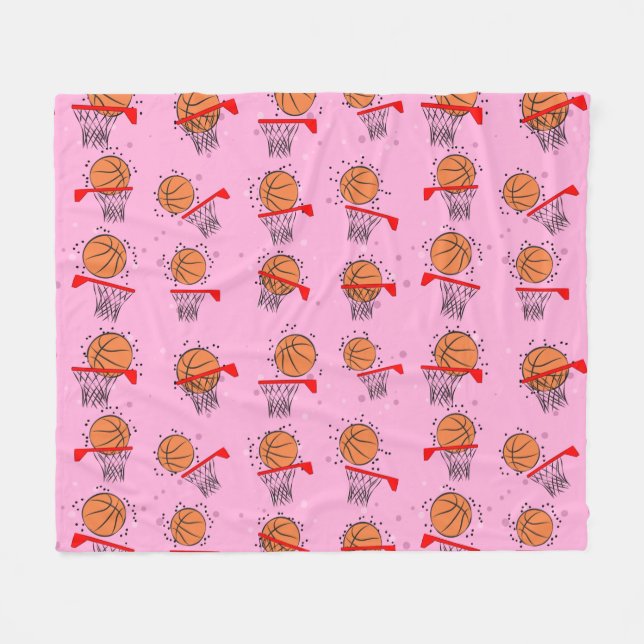 Basketball - Ball and Hoop Pattern  Fleece Blanket (Front (Horizontal))