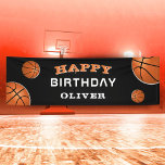 Basketball Ball Black Sports Birthday Party Banner<br><div class="desc">Basketball Ball Black Sports Birthday Party Banner. Text Happy birthday wish is on a black background with basketball balls. Personalise the banner with your name and make a cool birthday party banner for a boy or a girl who loves basketball.</div>