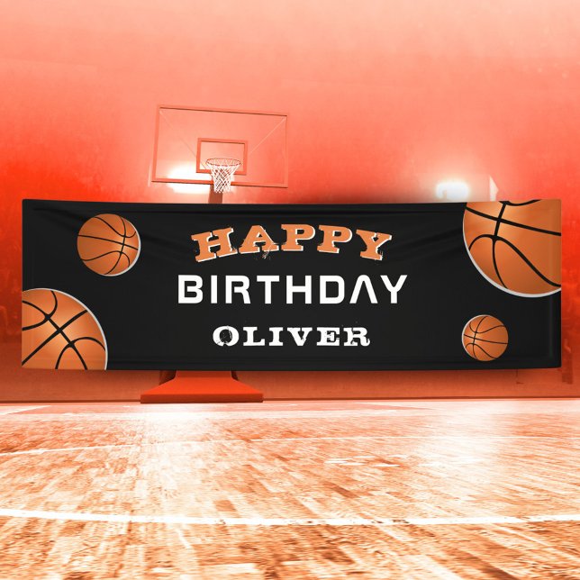 Basketball Ball Black Sports Birthday Party Banner (Creator Uploaded)