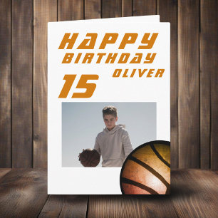 Basketball Ball Boy Photo Happy Birthday  Card