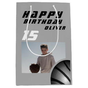 Basketball Ball Boy Photo Happy Birthday Medium Gi Gift Bag