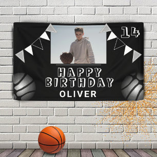 Basketball Ball Bunting Flags Black Photo Birthday Banner