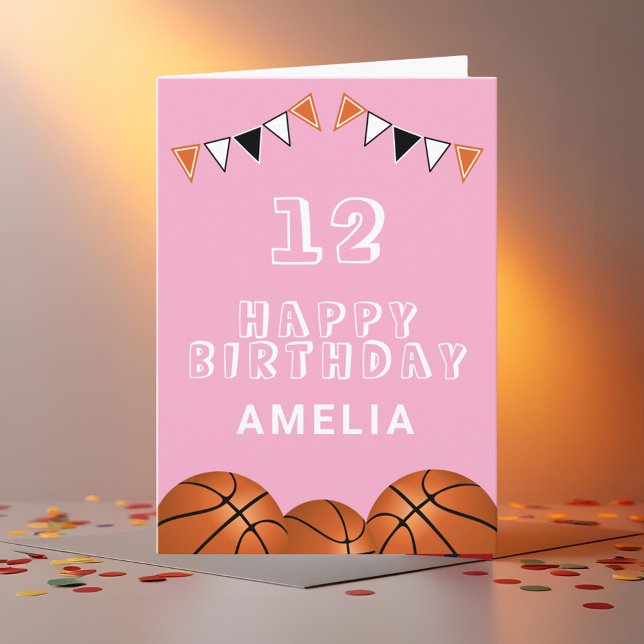 Basketball Ball Bunting Flags Kids Birthday Card (Creator Uploaded)