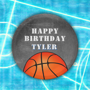 Basketball Ball Chalkboard Photo Birthday Paper Plate