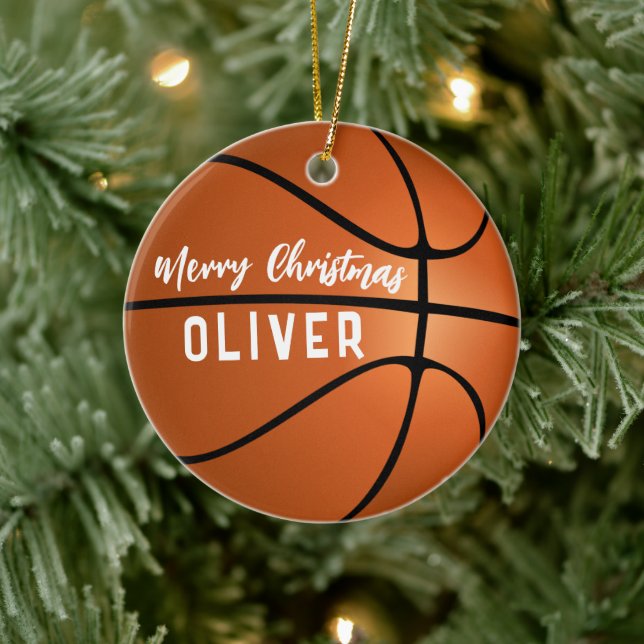 Basketball Ball Custom Name Merry Christmas Ceramic Tree Decoration (Tree)
