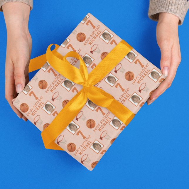 Basketball Ball Happy Birthday Photo Wrapping Paper (Basketball Ball Happy Birthday Photo Wrapping Paper)