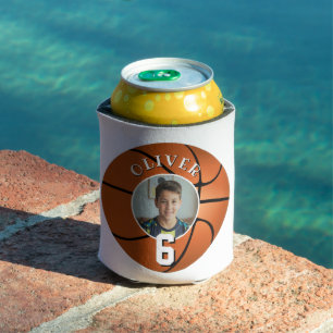 Basketball Ball Kids Birthday Photo Can Cooler