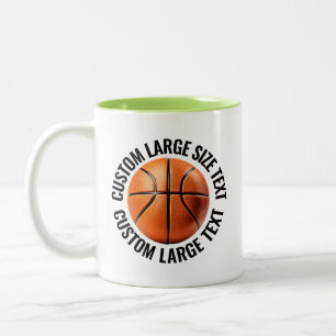 Basketball Ball, Large Text LIME GREEN 11oz Custom Two-Tone Coffee Mug