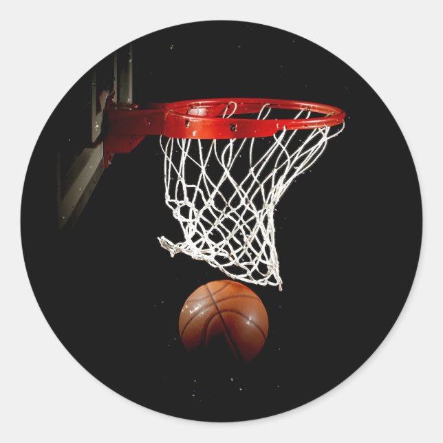Basketball Ball & Net Classic Round Sticker (Front)