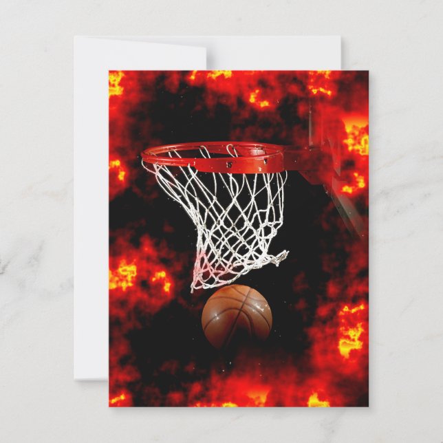 Basketball Ball, Net & Flames Invitations (Front)