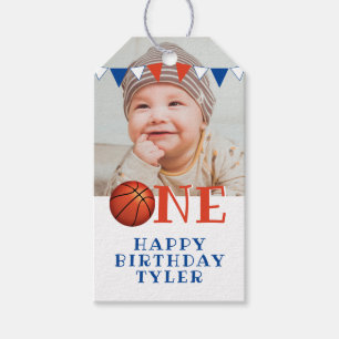 Basketball Ball ONE Photo 1st Birthday Gift Tags
