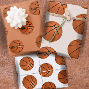 Basketball Ball Pattern Kids Name Birthday Wrappin Wrapping Paper Sheet
