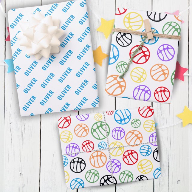 Basketball Ball Pattern Sport Colourful Name Wrapping Paper Sheet (Creator Uploaded)